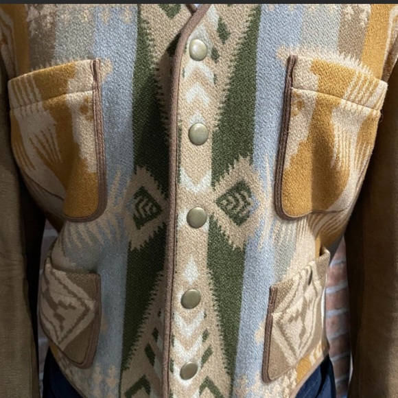 RALPH LAUREN Western Southwestern Wool Blanket & Soft Leather Jacket L Rare Nice - Picture 9 of 12
